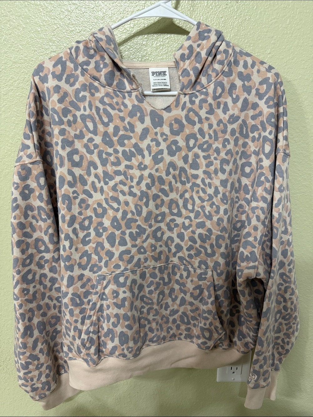 PINK Victoria's Secret Leopard Print Hoodie - Blush and Gray